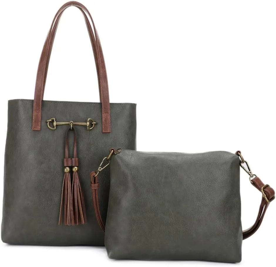 Liz Soto Jane Horsebit 2-in-1 Tote Bag - Vegan Leather Tote Bag for Women with Removable Crossbody Bag, Purses for Women