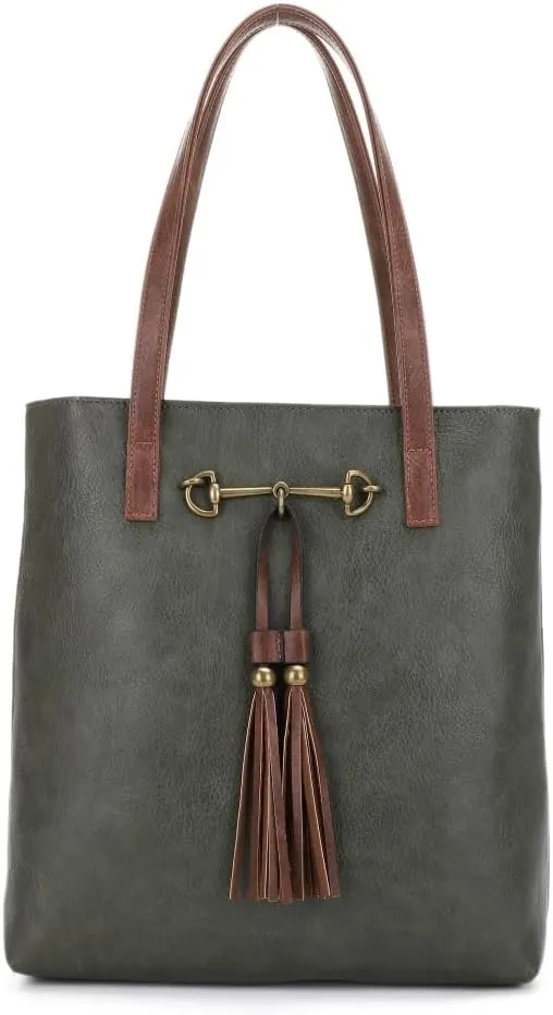 Liz Soto Jane Horsebit 2-in-1 Tote Bag - Vegan Leather Tote Bag for Women with Removable Crossbody Bag, Purses for Women