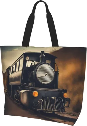 locomotive print Single shoulder shopping bag, reusable handbag,Fit for work and shopping