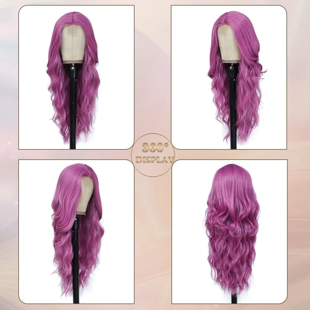 Long Purple Wig for Women 26Inch Wavy Curly Hair Wigs Synthetic Hair Replacement Wig Heat Resistant Hair Wig for Daily Party Use(26'' Purple)