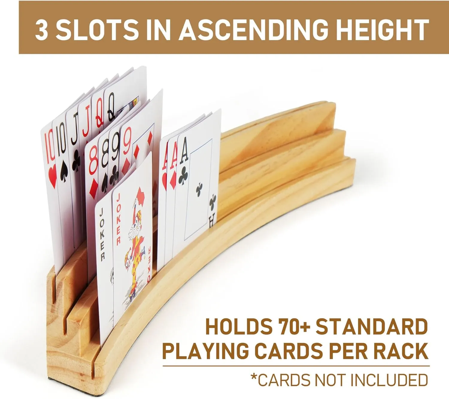 LotFancy Playing Card Holders for Kids Adults Seniors, Set of 2, 3 Tiers, Hands Free Curved Wooden Card Holder for Family Card Game Night, Canasta, Bridge, Poker Parties
