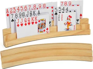 LotFancy Playing Card Holders for Kids Adults Seniors, Set of 2, 3 Tiers, Hands Free Curved Wooden Card Holder for Family Card Game Night, Canasta, Bridge, Poker Parties