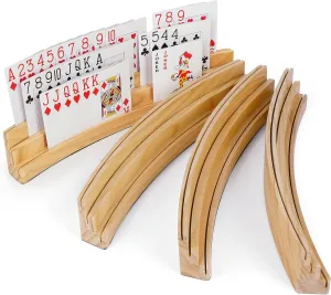LotFancy Playing Card Holders for Kids Adults Seniors, Set of 4, 3-Tier Curved Wooden Card Holder for Family Card Game Night, Canasta, Bridge, Poker Parties, Hands Free