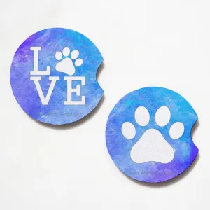 LOVE Paw Print 2.75" Car Coasters