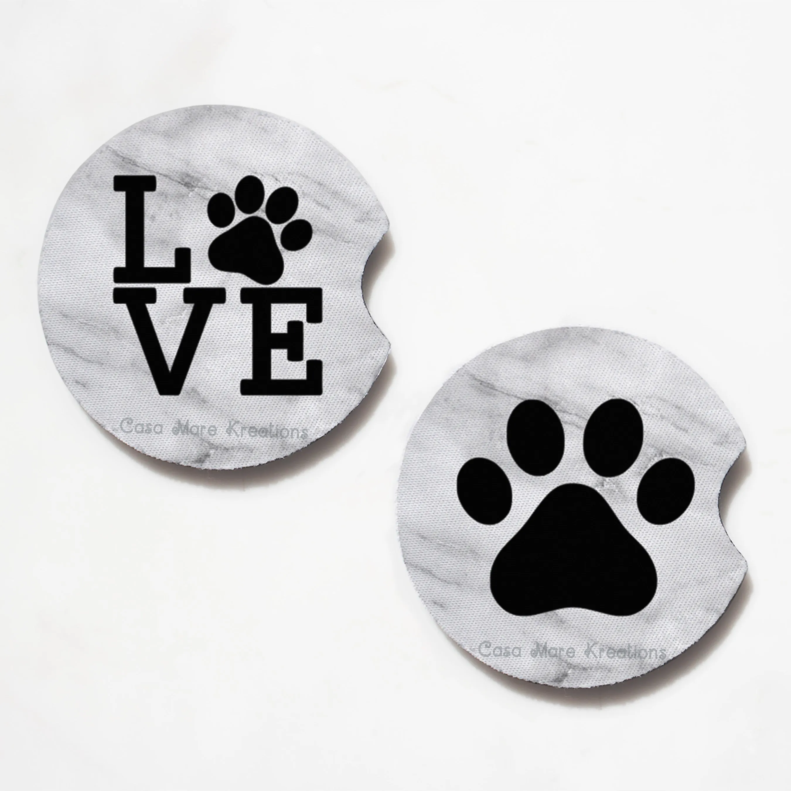 LOVE Paw Print 2.75" Car Coasters