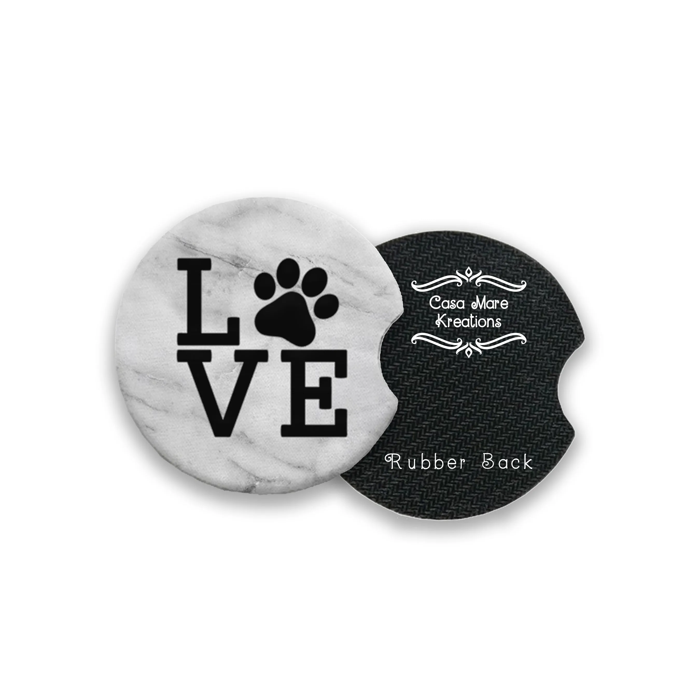 LOVE Paw Print 2.75" Car Coasters