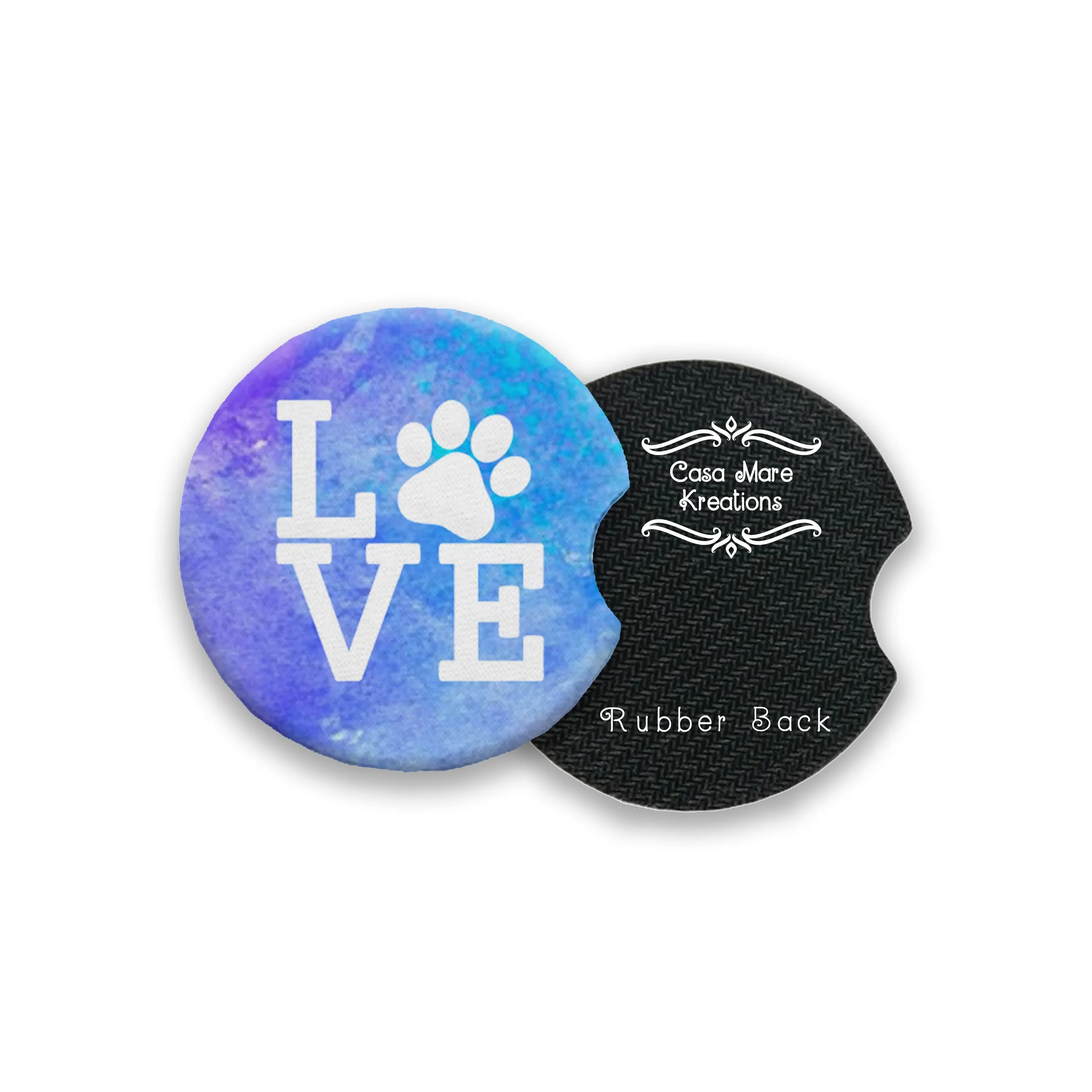 LOVE Paw Print 2.75" Car Coasters