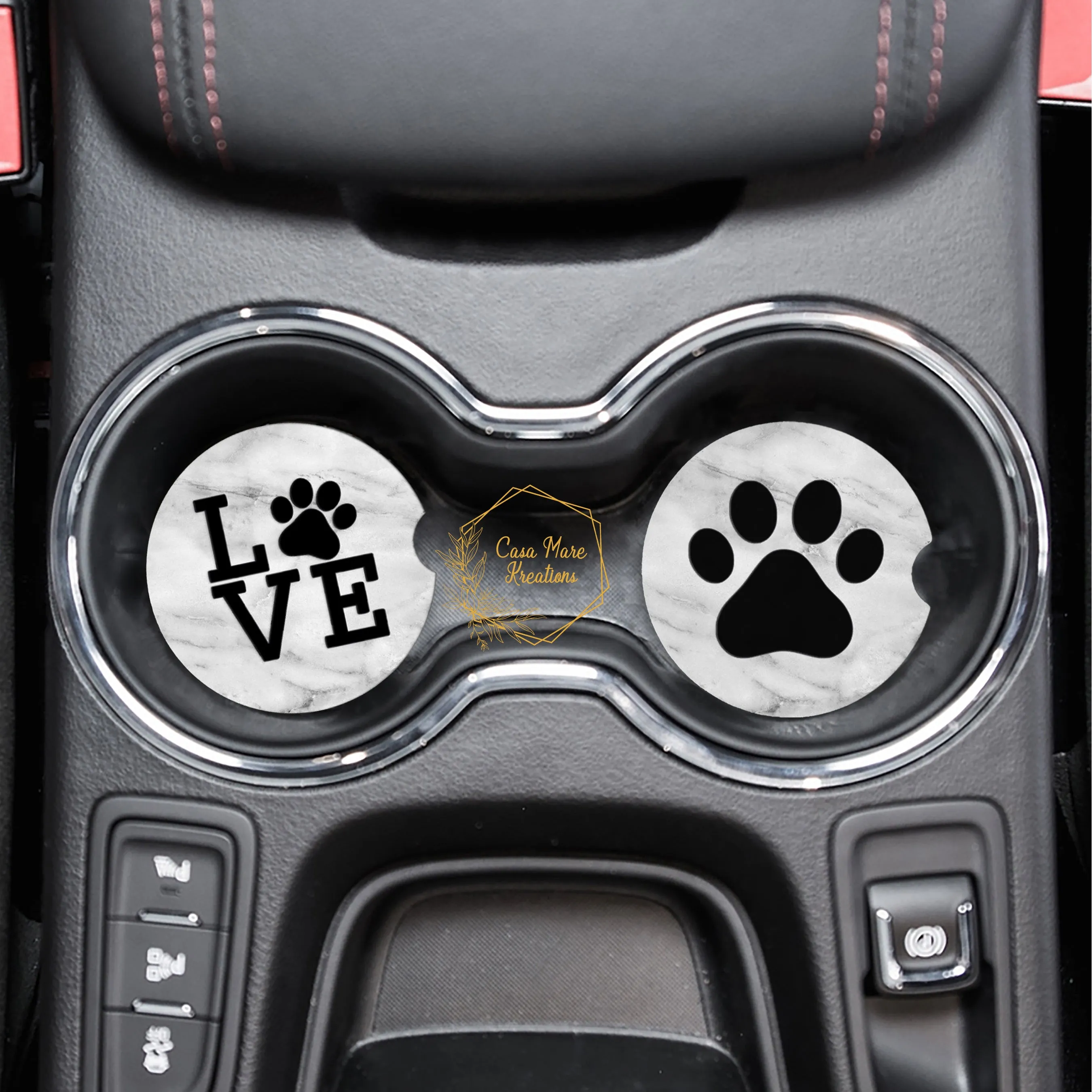 LOVE Paw Print 2.75" Car Coasters