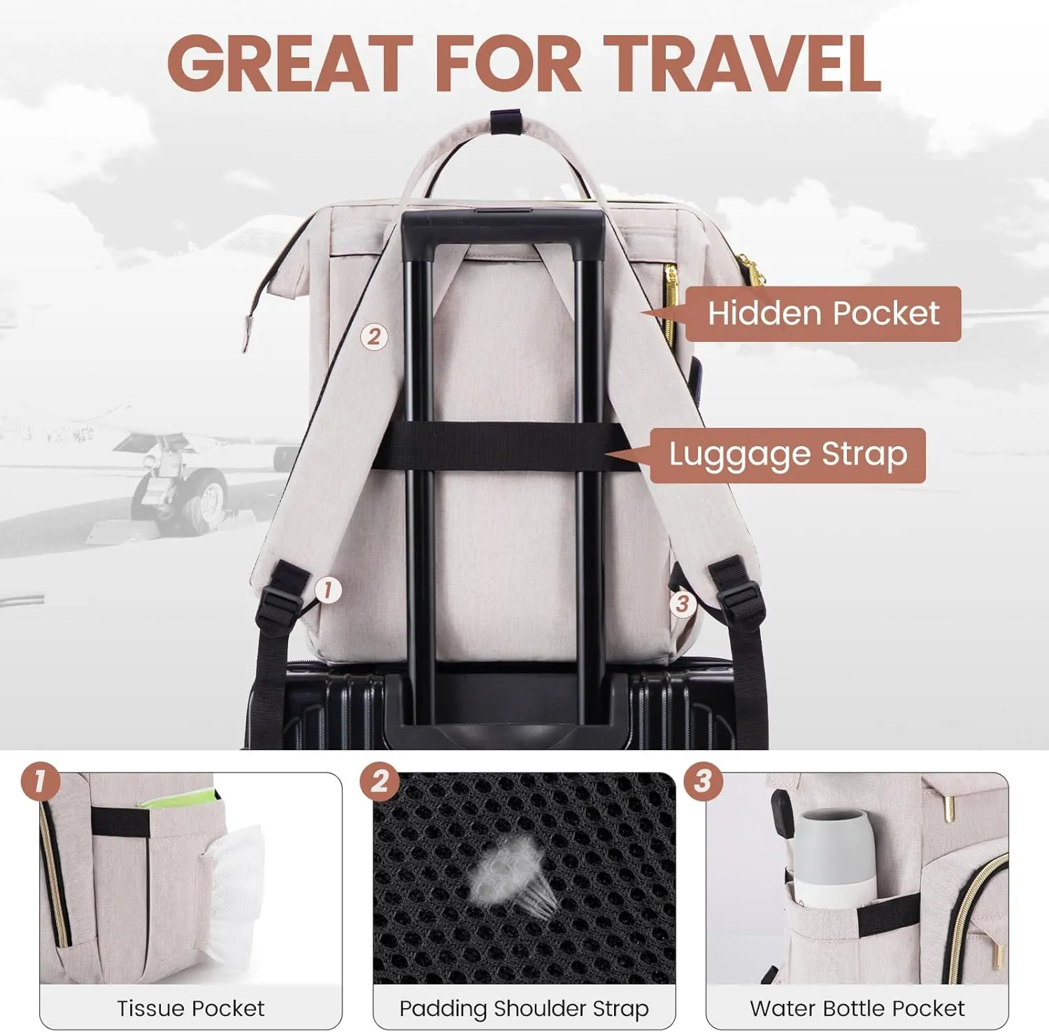 LOVEVOOK Laptop Backpack for Women,15.6 Inch Professional Womens Travel Backpack Purse Computer Laptop Bag Nurse Teacher Backpack,Waterproof College Work Bag Carry on Back Pack with USB Port,Off-white