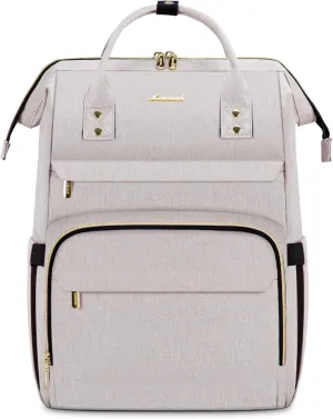 LOVEVOOK Laptop Backpack for Women,15.6 Inch Professional Womens Travel Backpack Purse Computer Laptop Bag Nurse Teacher Backpack,Waterproof College Work Bag Carry on Back Pack with USB Port,Off-white