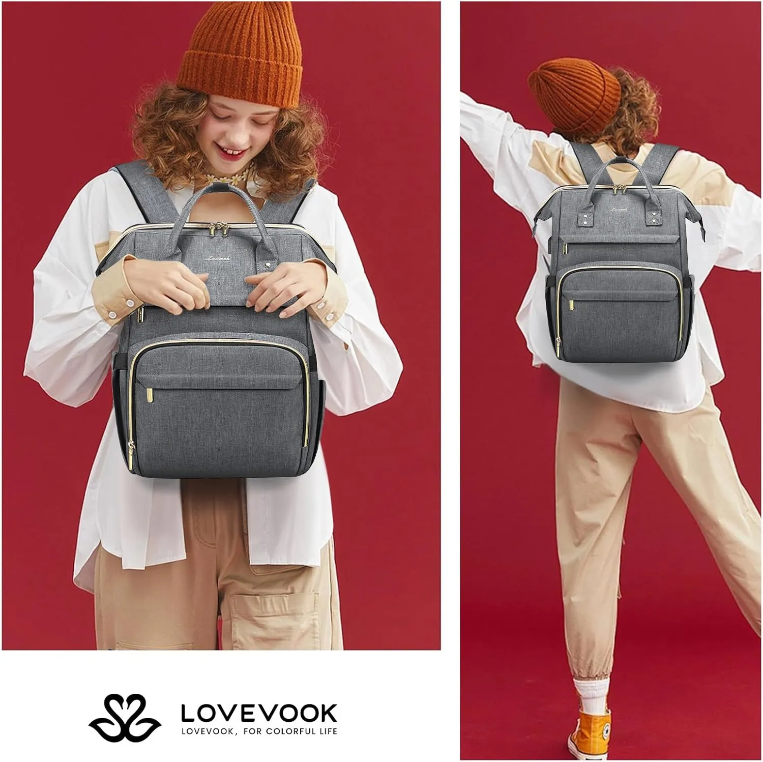 LOVEVOOK Laptop Backpack for Women,18 Inch Professional Womens Travel Backpack Purse Computer Laptop Bag Nurse Teacher Backpack,Waterproof College Work Bags Carry on Back Pack with USB Port,Grey
