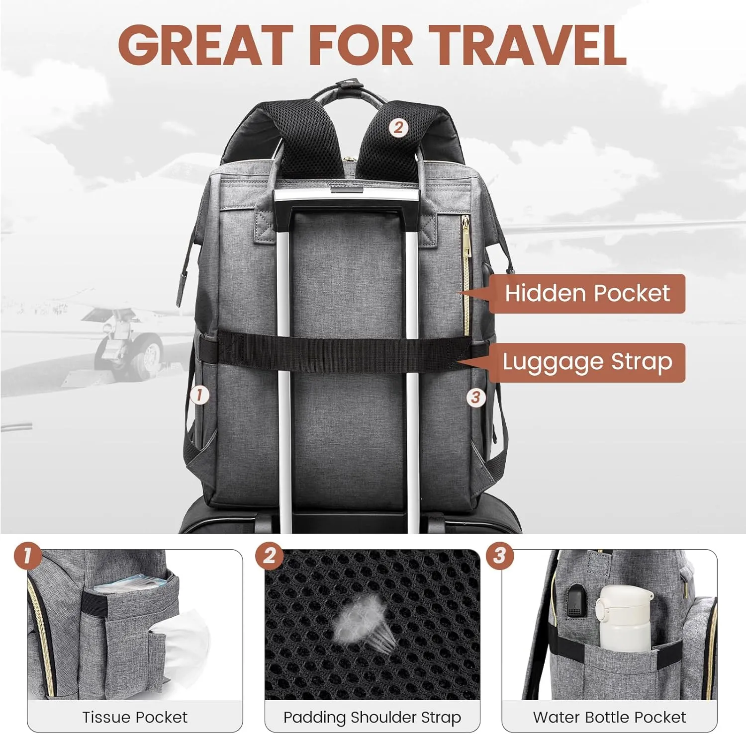 LOVEVOOK Laptop Backpack for Women,18 Inch Professional Womens Travel Backpack Purse Computer Laptop Bag Nurse Teacher Backpack,Waterproof College Work Bags Carry on Back Pack with USB Port,Grey