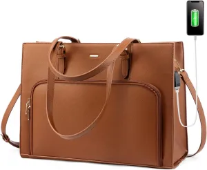 LOVEVOOK Laptop Bag for Women 15.6 inch Waterproof Work Tote Bag Briefcase with USB Charging Port PU Leather Computer Handbag Shoulder Bag Large Professional Teacher Bag for Travel Business School