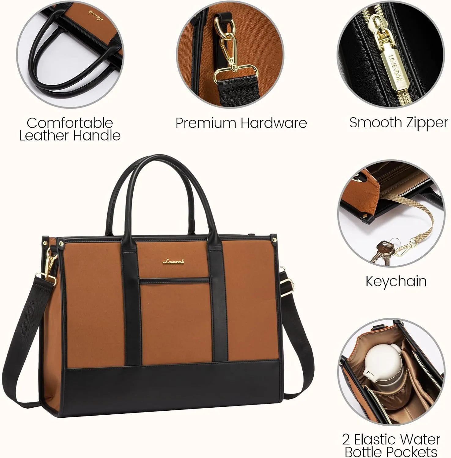 LOVEVOOK Laptop Tote Bags for Women Work Bag 15.6 inch Large Professional Teacher Purse Lightweight Computer Bag Briefcase Business Office, Brown-black