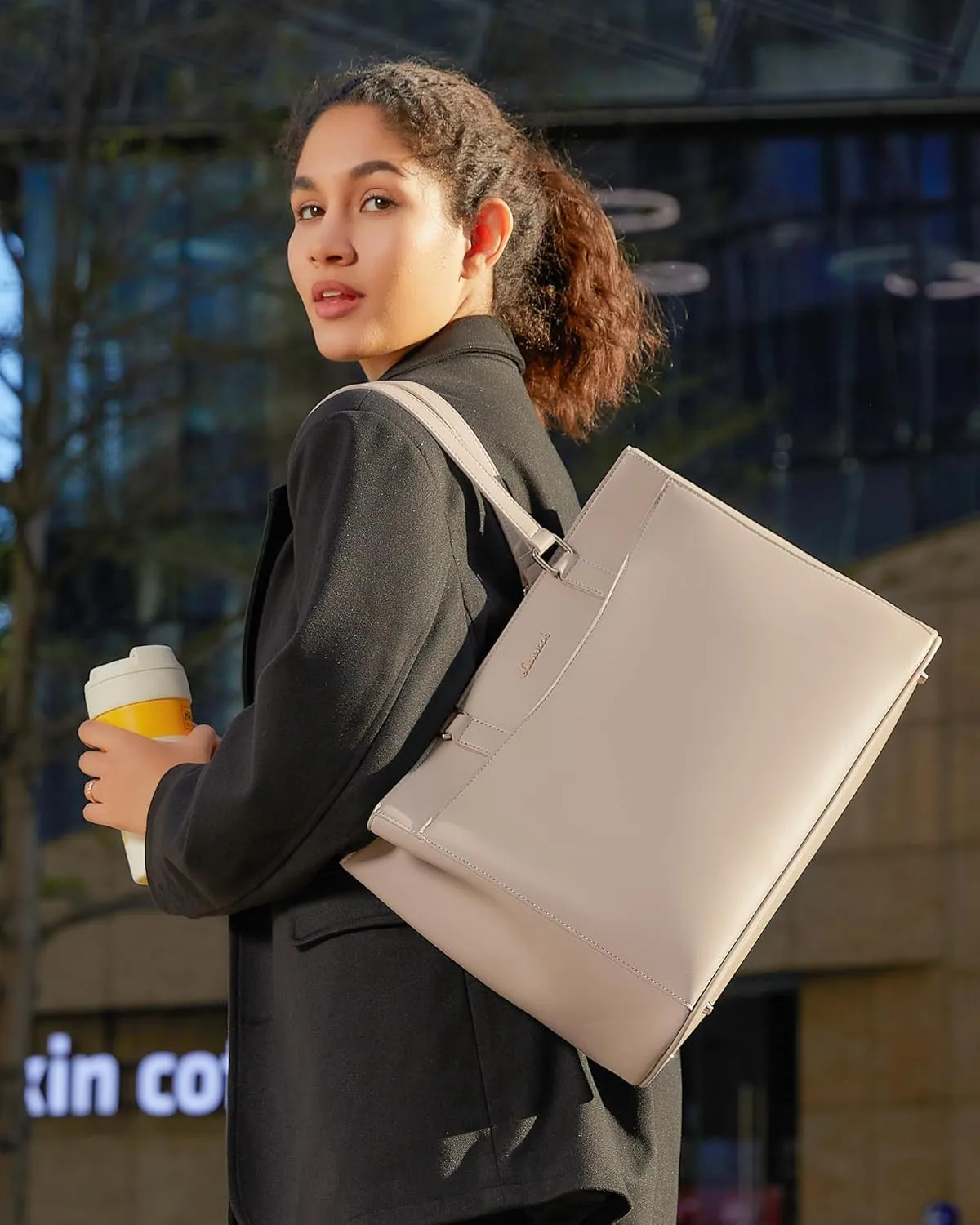 LOVEVOOK Teacher Tote Bag for Women, Laptop Bag Work Tote Bag, Waterproof Leather Computer Bag, Business Laptop Purse Office Handbag Professional Briefcase, 15.6 Inch, Taupe