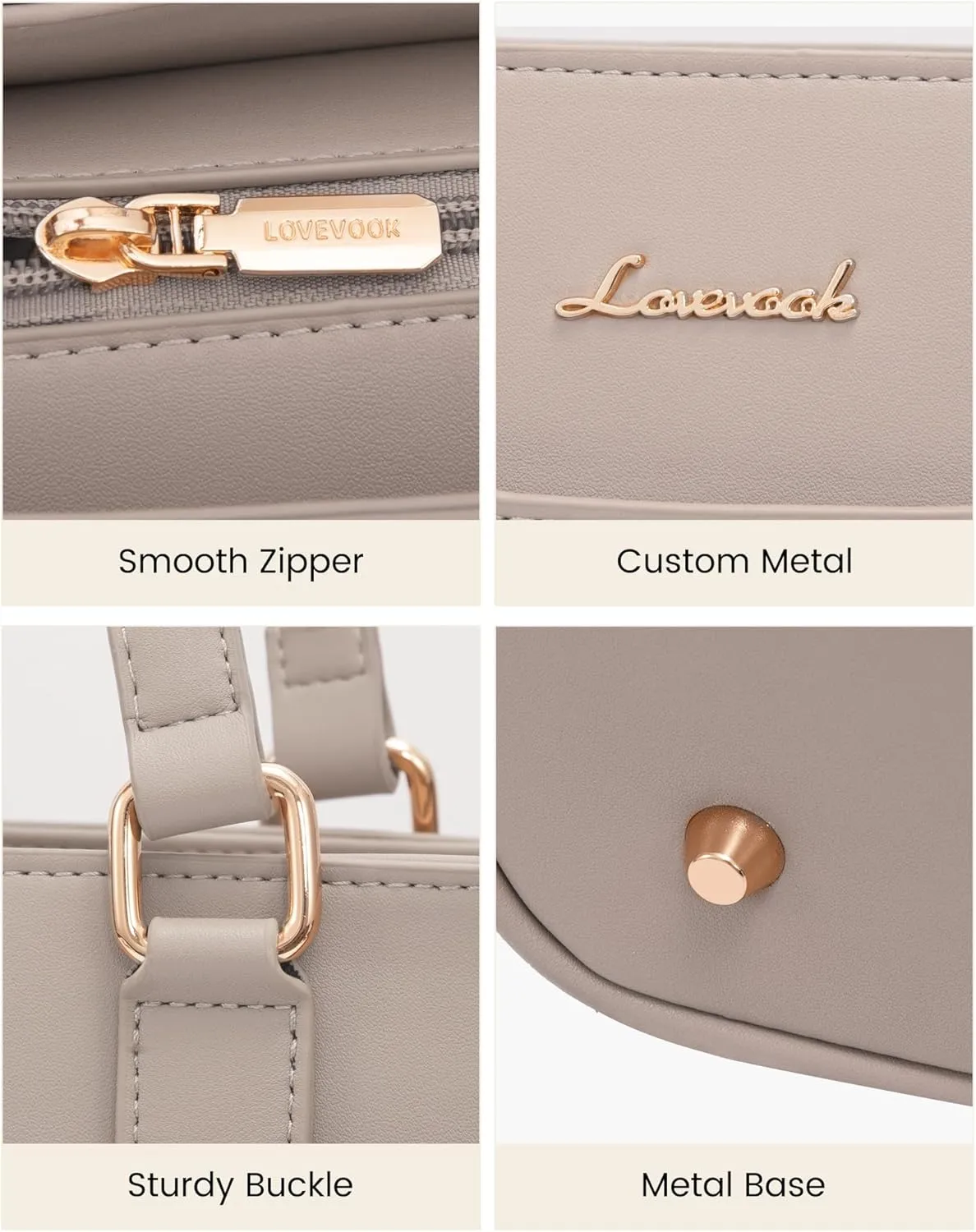 LOVEVOOK Teacher Tote Bag for Women, Laptop Bag Work Tote Bag, Waterproof Leather Computer Bag, Business Laptop Purse Office Handbag Professional Briefcase, 15.6 Inch, Taupe