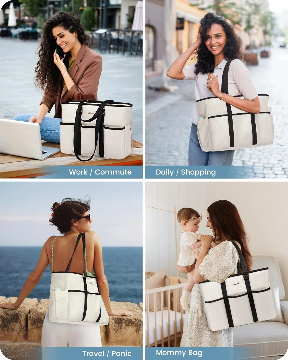 LOVEVOOK Work Tote - Women's 15.6 Inch Laptop Bag for Work, Travel, College & Daily Use - Multi Pocket Professional Computer Bag