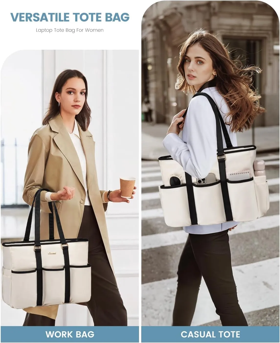 LOVEVOOK Work Tote - Women's 15.6 Inch Laptop Bag for Work, Travel, College & Daily Use - Multi Pocket Professional Computer Bag