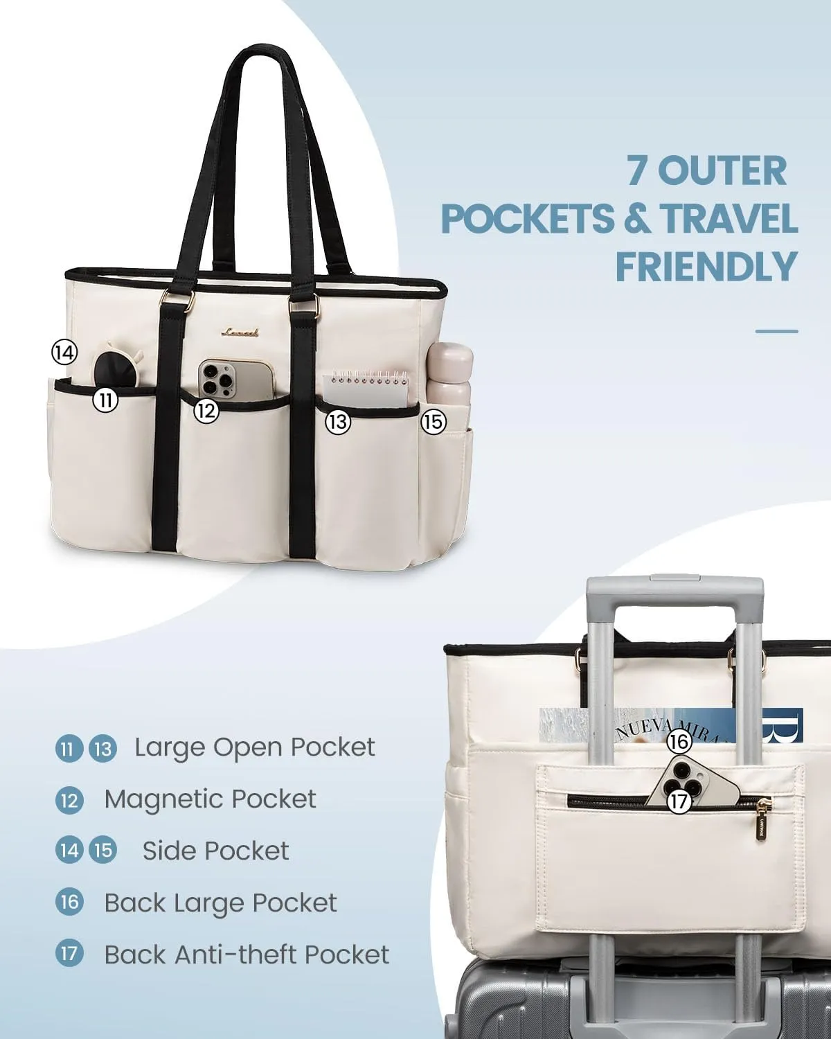 LOVEVOOK Work Tote - Women's 15.6 Inch Laptop Bag for Work, Travel, College & Daily Use - Multi Pocket Professional Computer Bag
