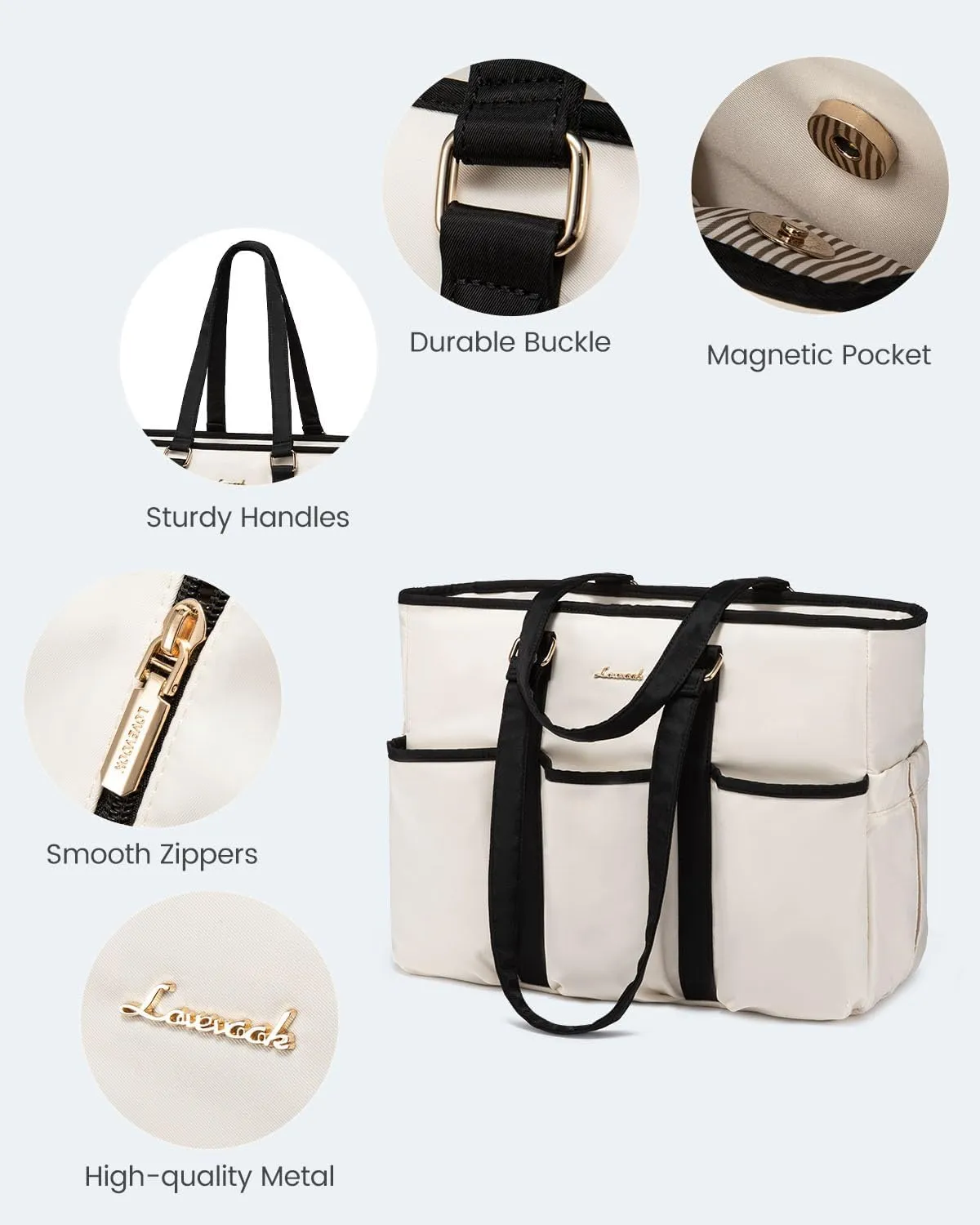 LOVEVOOK Work Tote - Women's 15.6 Inch Laptop Bag for Work, Travel, College & Daily Use - Multi Pocket Professional Computer Bag