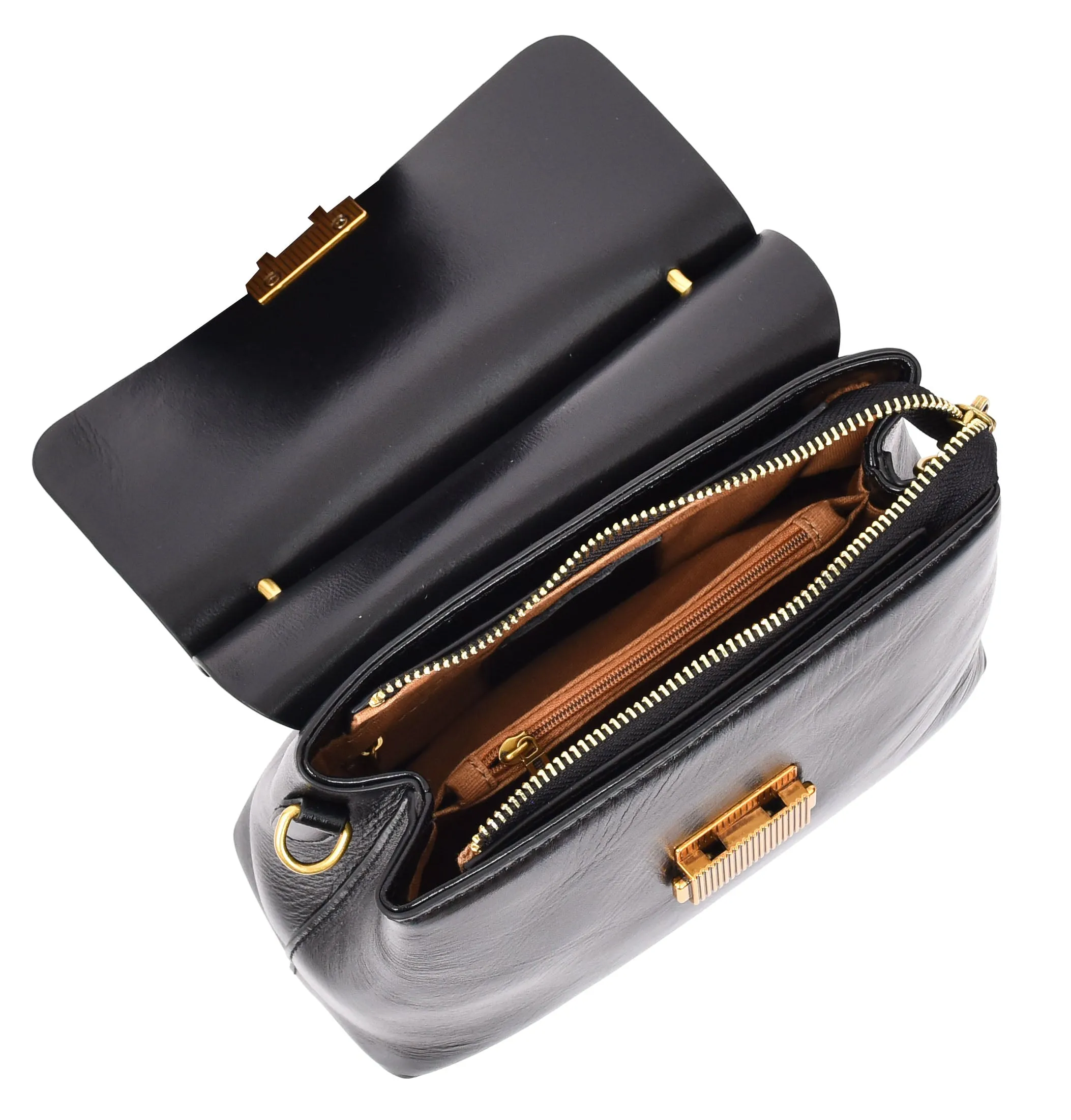 Lucena Women's Small Real Leather Shoulder Handbag Black