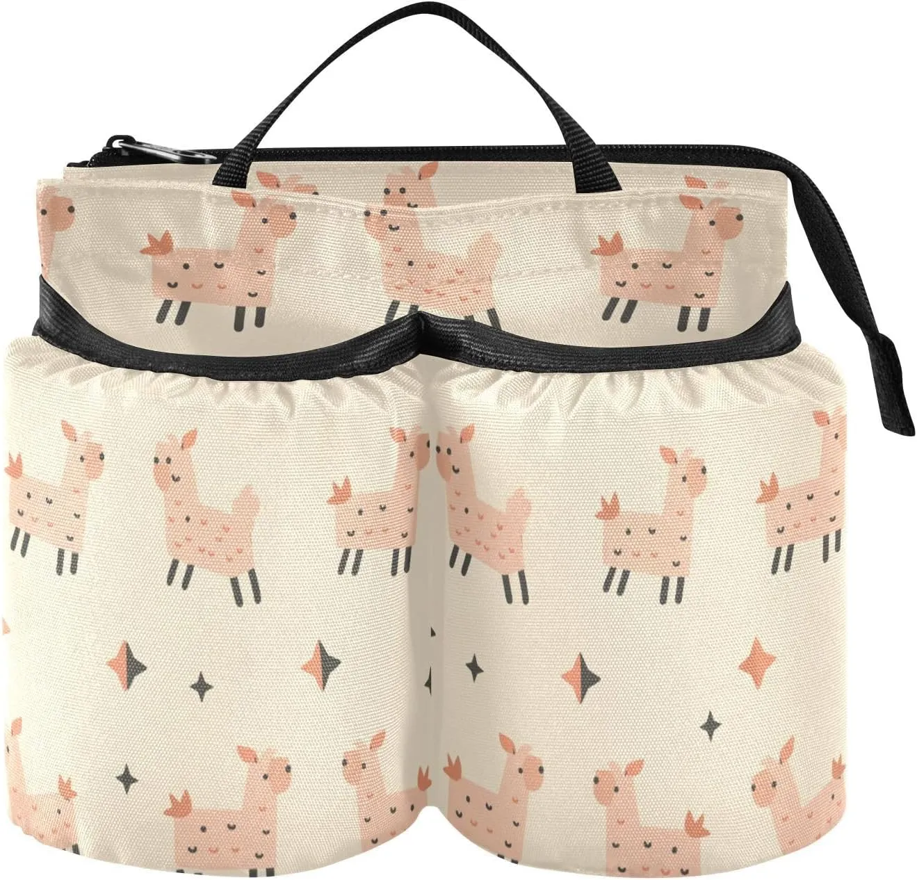 Luggage Travel Cup Holder Cartoon Animal Llama Rosy Beige Coffe Holder Suitcase Hold Two Coffee Mugs for Suitcase Attachemt