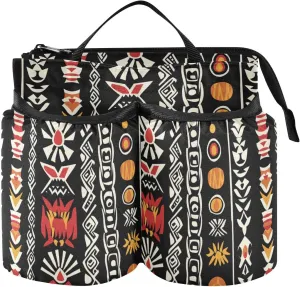 Luggage Water Bottle Holder Folding Tribal Style Retro Black Stripe Attachment Cup Holder Hold Two Coffee Mugs for Flight Attendants Businessmen Travelers