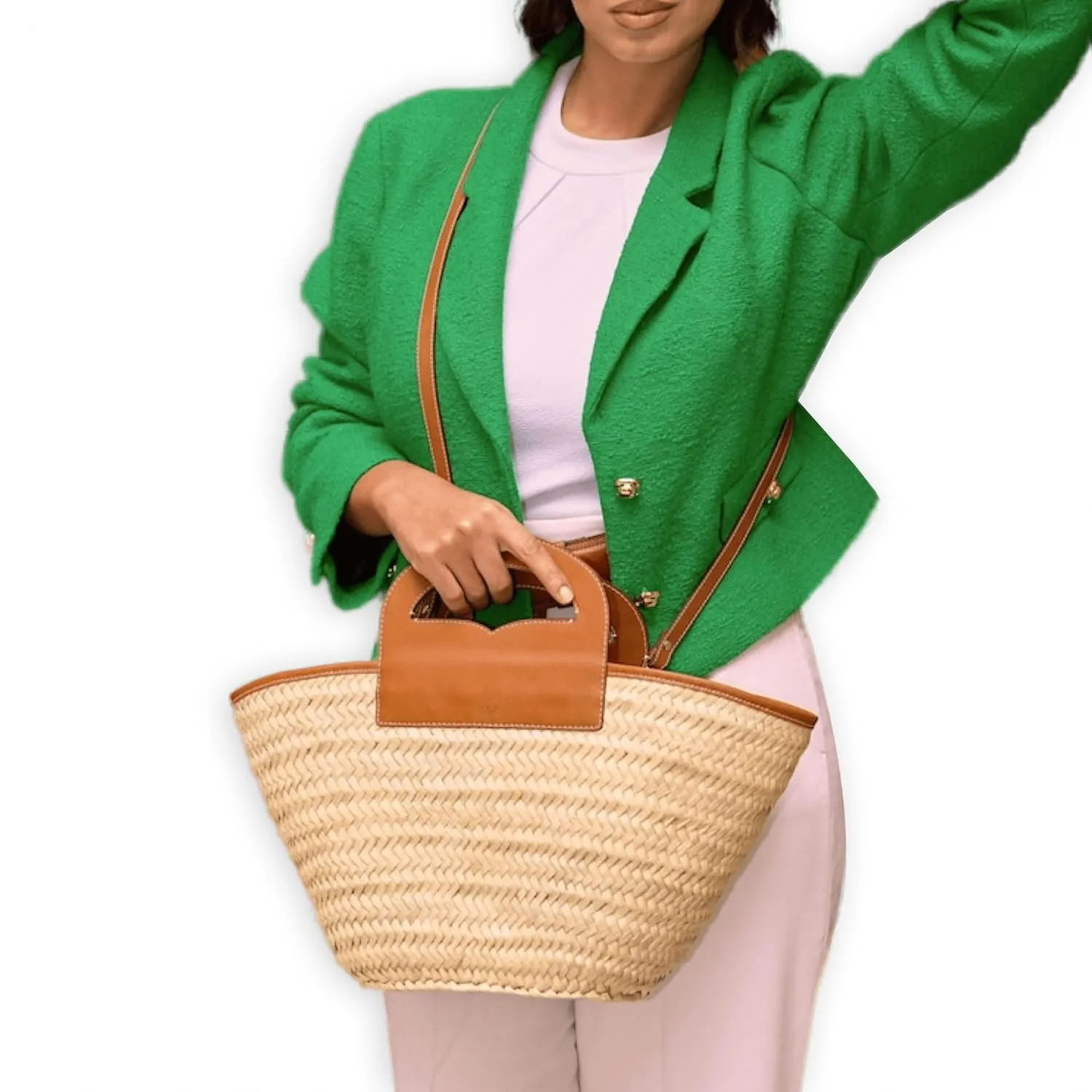 LUXURY FRENCH BASKET with leather handles, Chic Parisian Style: Premium French Baskets, beach bag, straw bag, french market basket with handle