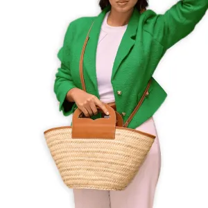 LUXURY FRENCH BASKET with leather handles, Chic Parisian Style: Premium French Baskets, beach bag, straw bag, french market basket with handle