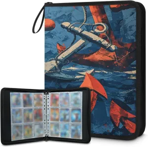 Marine Anchors 3 Ring Trading Zipper Binder Strap, Trading Card Binder 4 Pocket, 400 Pockets Card Holder with 50 Removable Sleeves for Game Cards