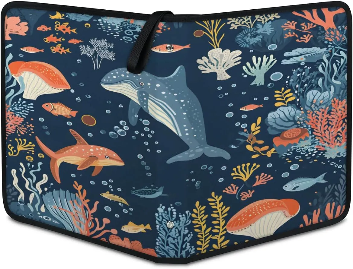 Marine Fish Whales 3 Ring Trading Zipper Binder Strap, Trading Card Binder 9 Pocket, 900 Pockets Card Holder with 50 Removable Sleeves for Game Cards