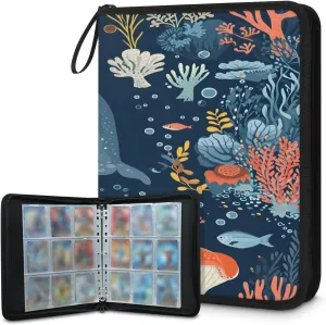 Marine Fish Whales 3 Ring Trading Zipper Binder Strap, Trading Card Binder 9 Pocket, 900 Pockets Card Holder with 50 Removable Sleeves for Game Cards