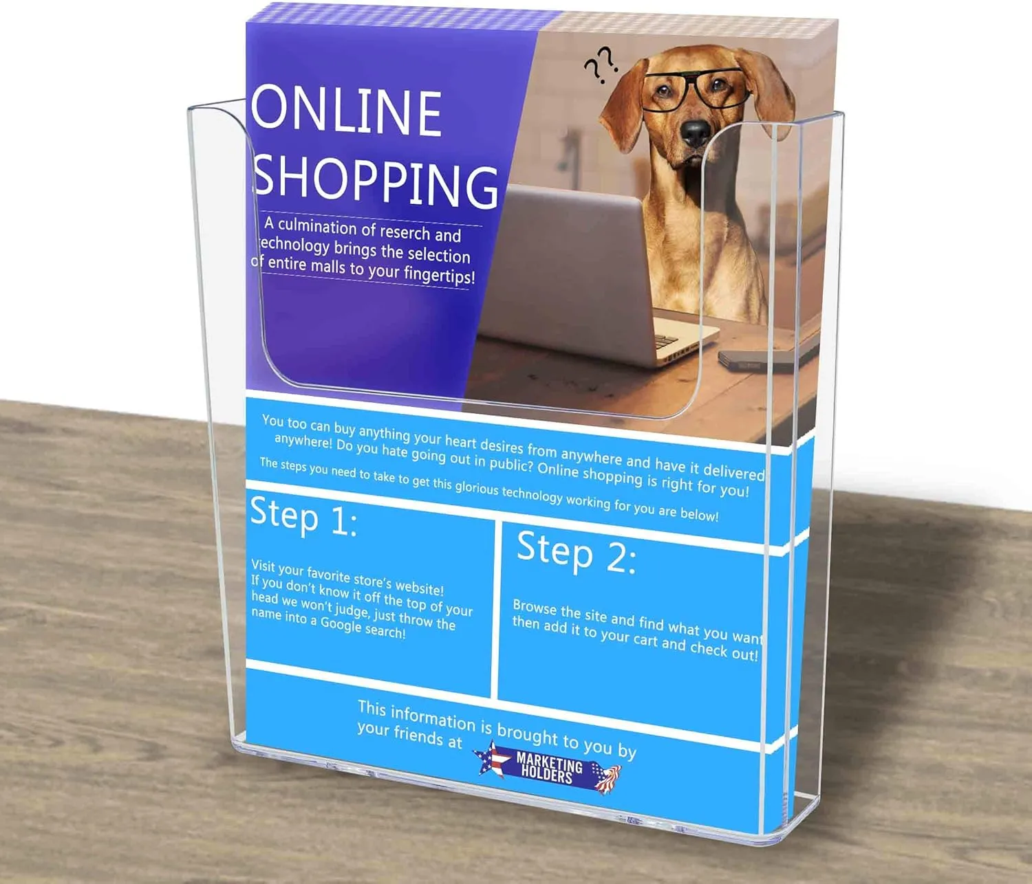 Marketing Holders 4 Pack 8.5" Wide Brochure Magazine Holder Clear Acrylic Single Pocket Catalog Display Rack with Hanging Hardware
