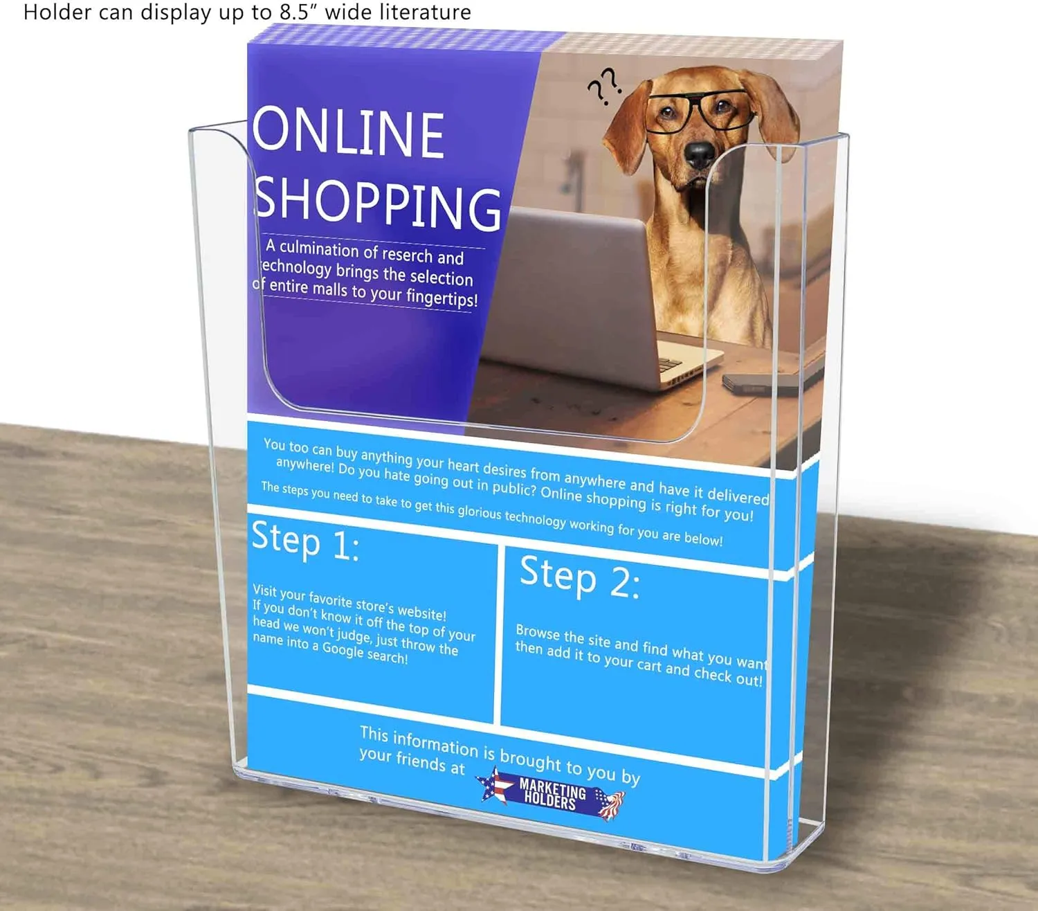 Marketing Holders 4 Pack 8.5" Wide Brochure Magazine Holder Clear Acrylic Single Pocket Catalog Display Rack with Hanging Hardware