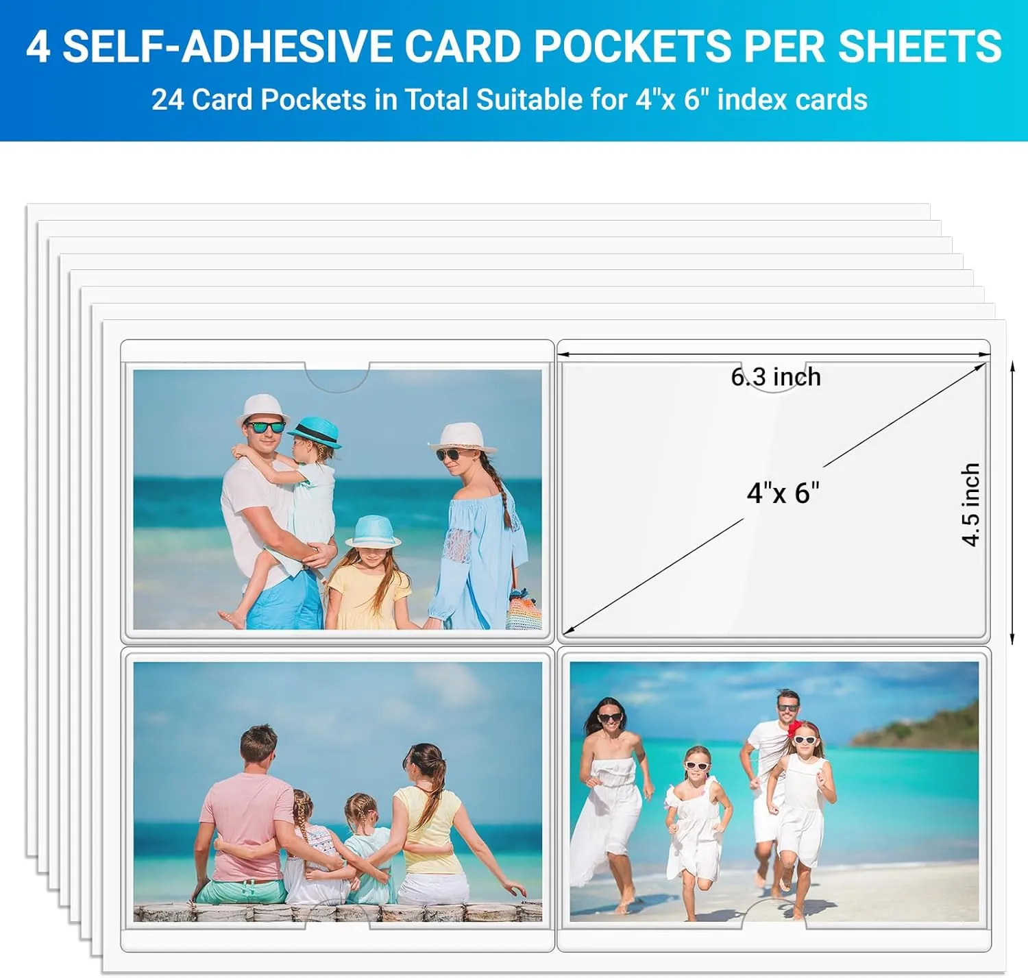 MaxGear 24 Pack Index Card Pockets, Clear PVC Material, 4.5 x 6.3 Inches, 24 Pieces