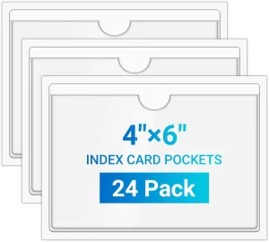 MaxGear 24 Pack Index Card Pockets, Clear PVC Material, 4.5 x 6.3 Inches, 24 Pieces