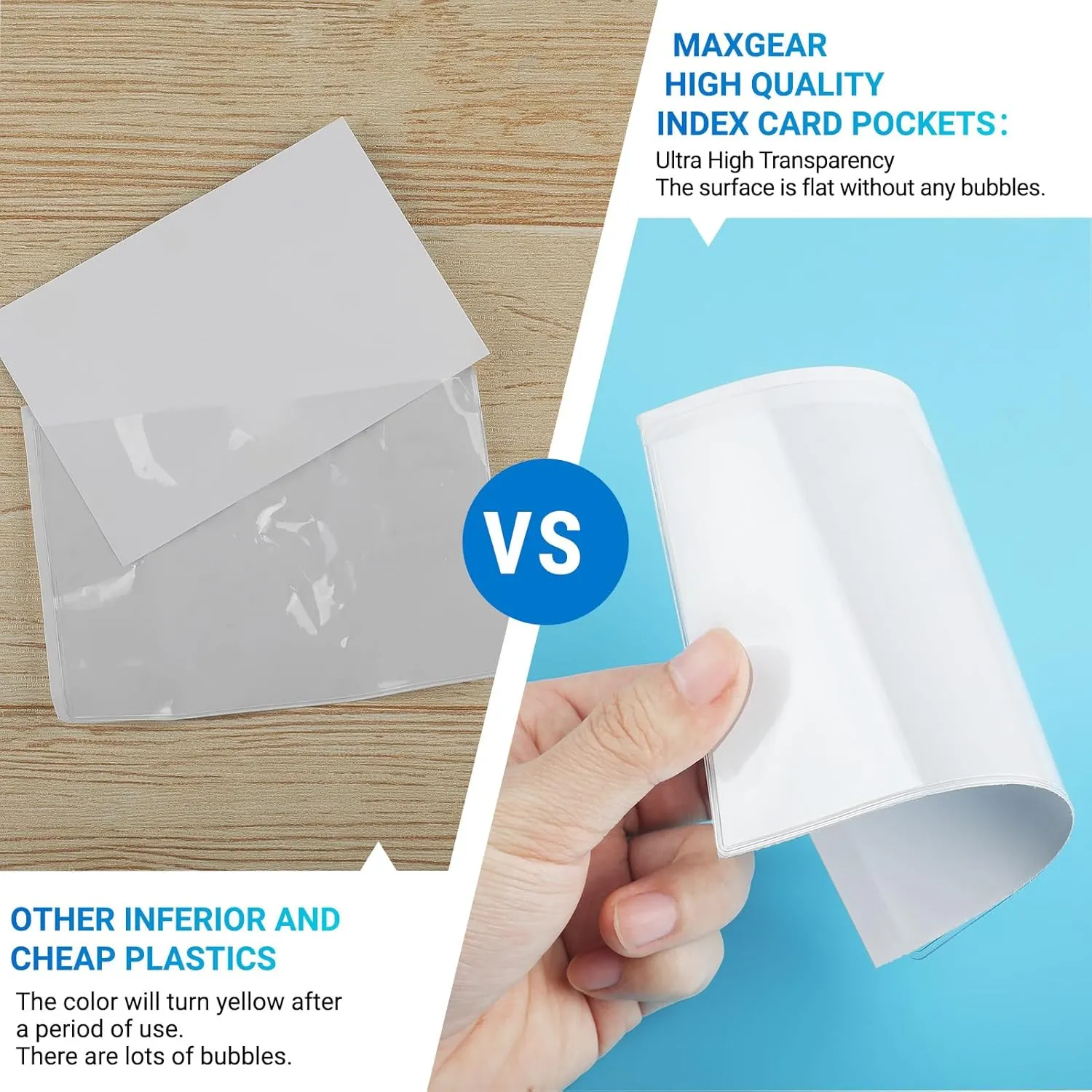 MaxGear 24 Pack Index Card Pockets, Clear PVC Material, 4.5 x 6.3 Inches, 24 Pieces