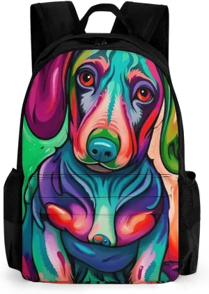 Men & Women Lightweight Sausage Dog Dachshund Art Casual Daypack Large Capacity Bookbag With Adjustable Shoulder Straps for Gym Business Bicycle