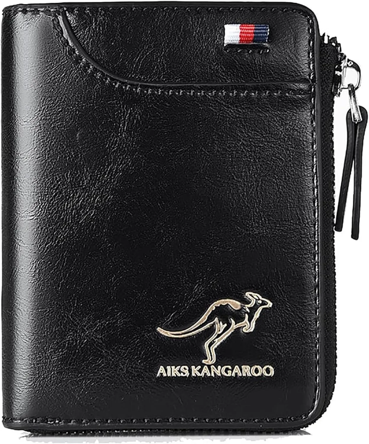 Men Wallet Zipper Genuine Leather Purs, Aiks Kangaroo Wallets, PU Stylish Soft Simple Design RFID Protected Wallet (Retro Black)