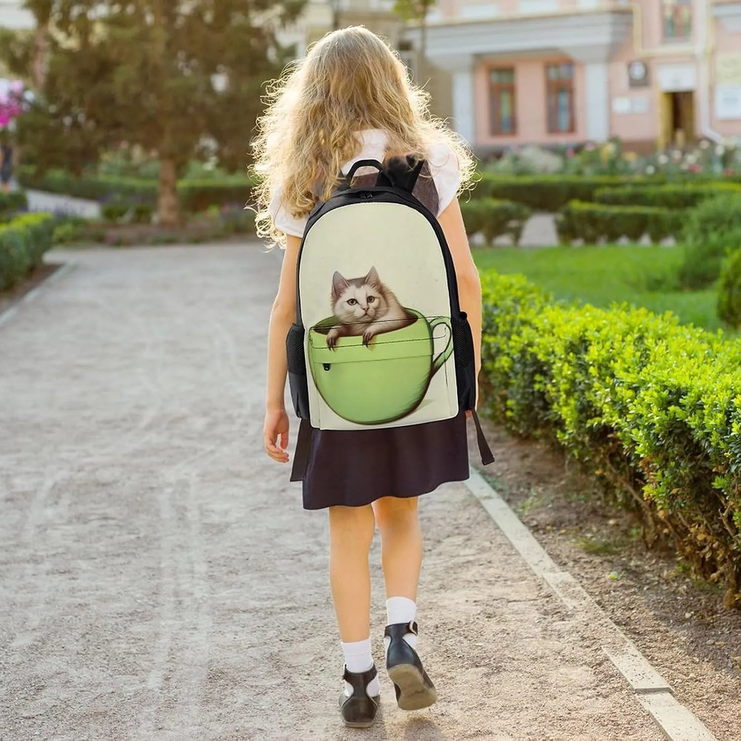 Men Women Lightweight Adorable Cat Coffee Art Backpack Large Capacity Bookbag With Smooth Zippers for Gym Business Running