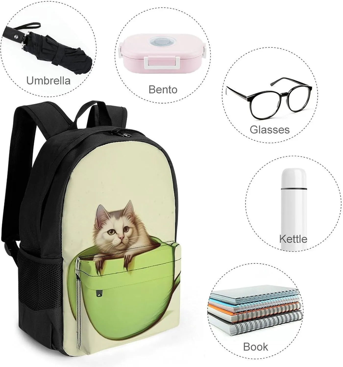 Men Women Lightweight Adorable Cat Coffee Art Backpack Large Capacity Bookbag With Smooth Zippers for Gym Business Running