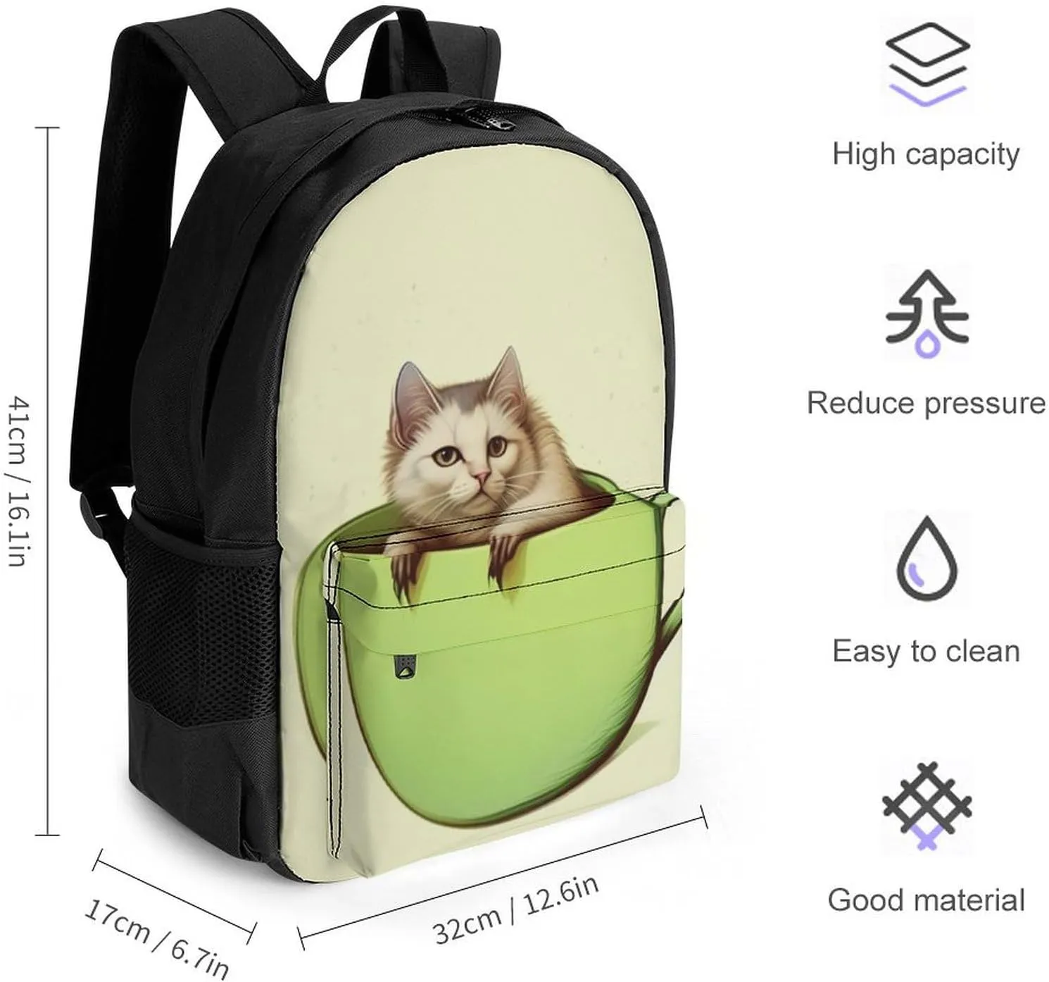 Men Women Lightweight Adorable Cat Coffee Art Backpack Large Capacity Bookbag With Smooth Zippers for Gym Business Running