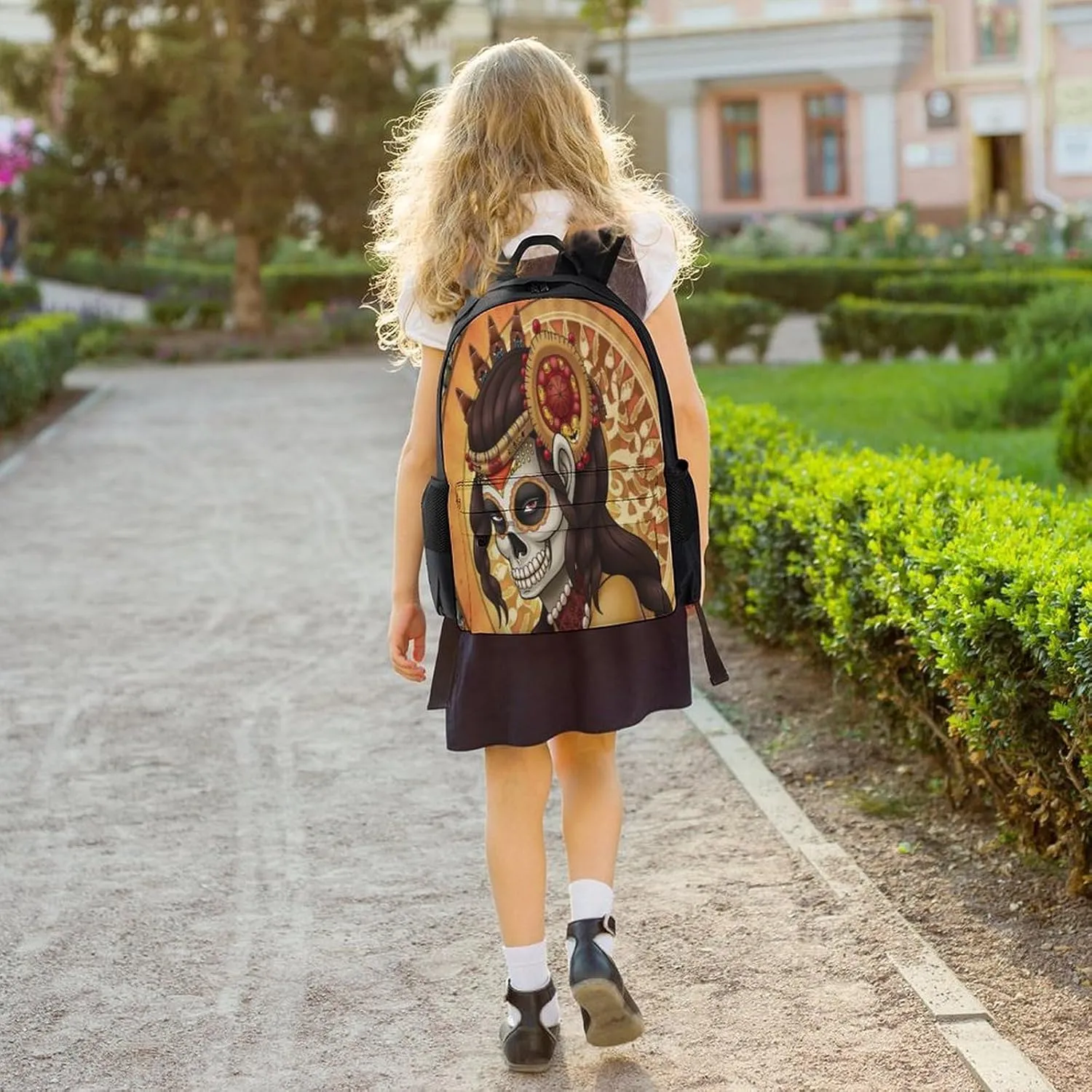 Men Women Lightweight Artistic Sugar Skull Dead Women Art Backpack Large Capacity Bookbag With Smooth Zippers for Gym Business Running