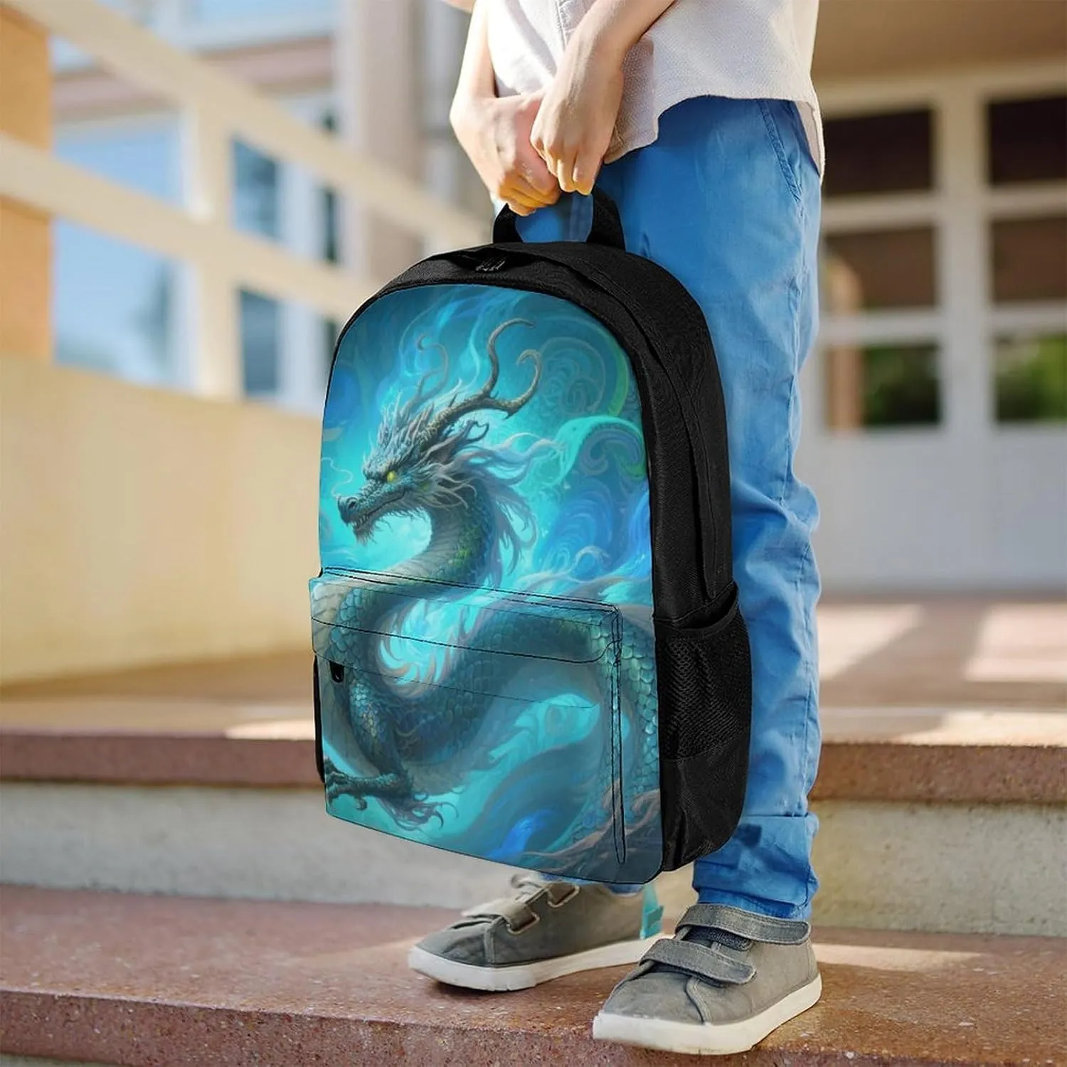 Men Women Lightweight Chinese Dragons Art Backpack Large Capacity Bookbag With Smooth Zippers for Gym Business Running