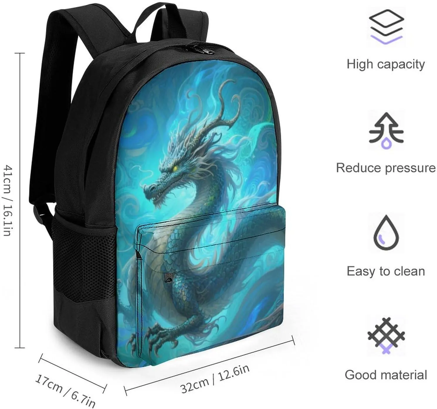 Men Women Lightweight Chinese Dragons Art Backpack Large Capacity Bookbag With Smooth Zippers for Gym Business Running
