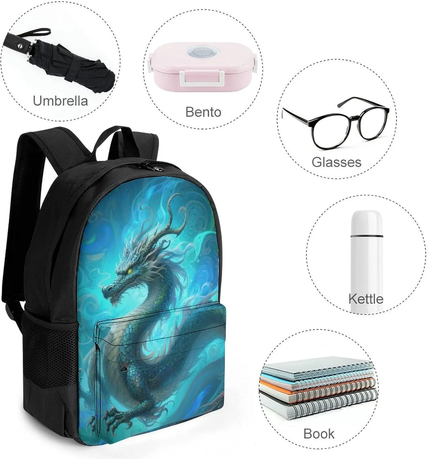Men Women Lightweight Chinese Dragons Art Backpack Large Capacity Bookbag With Smooth Zippers for Gym Business Running