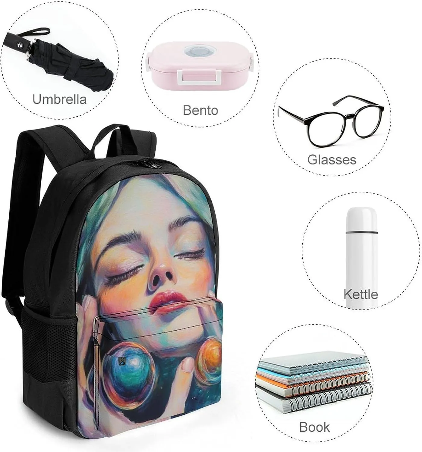 Men Women Lightweight Colorful Woman Eat Galaxy Candy Backpack Large Capacity Carry On Bag With Padded Straps for Sports Work Walking Cycling
