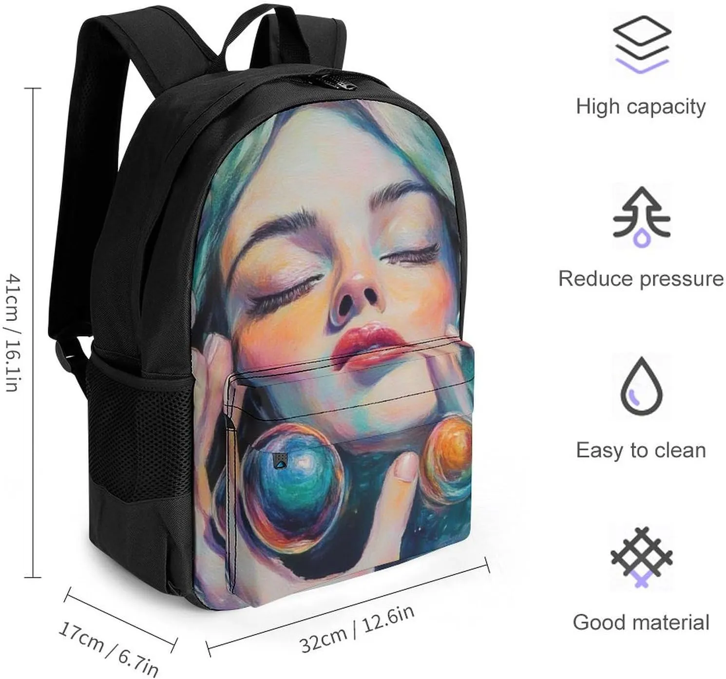 Men Women Lightweight Colorful Woman Eat Galaxy Candy Backpack Large Capacity Carry On Bag With Padded Straps for Sports Work Walking Cycling