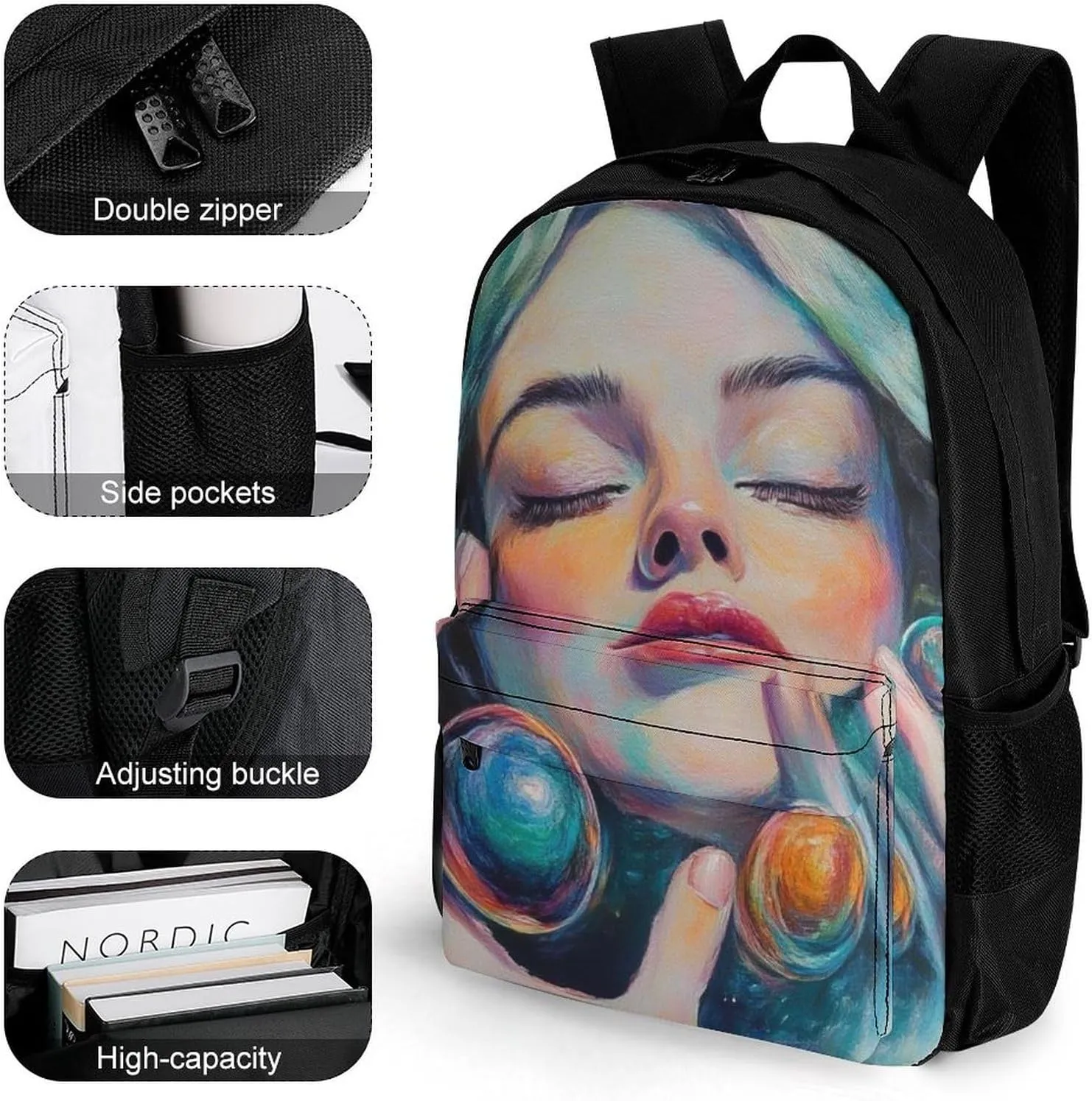 Men Women Lightweight Colorful Woman Eat Galaxy Candy Backpack Large Capacity Carry On Bag With Padded Straps for Sports Work Walking Cycling