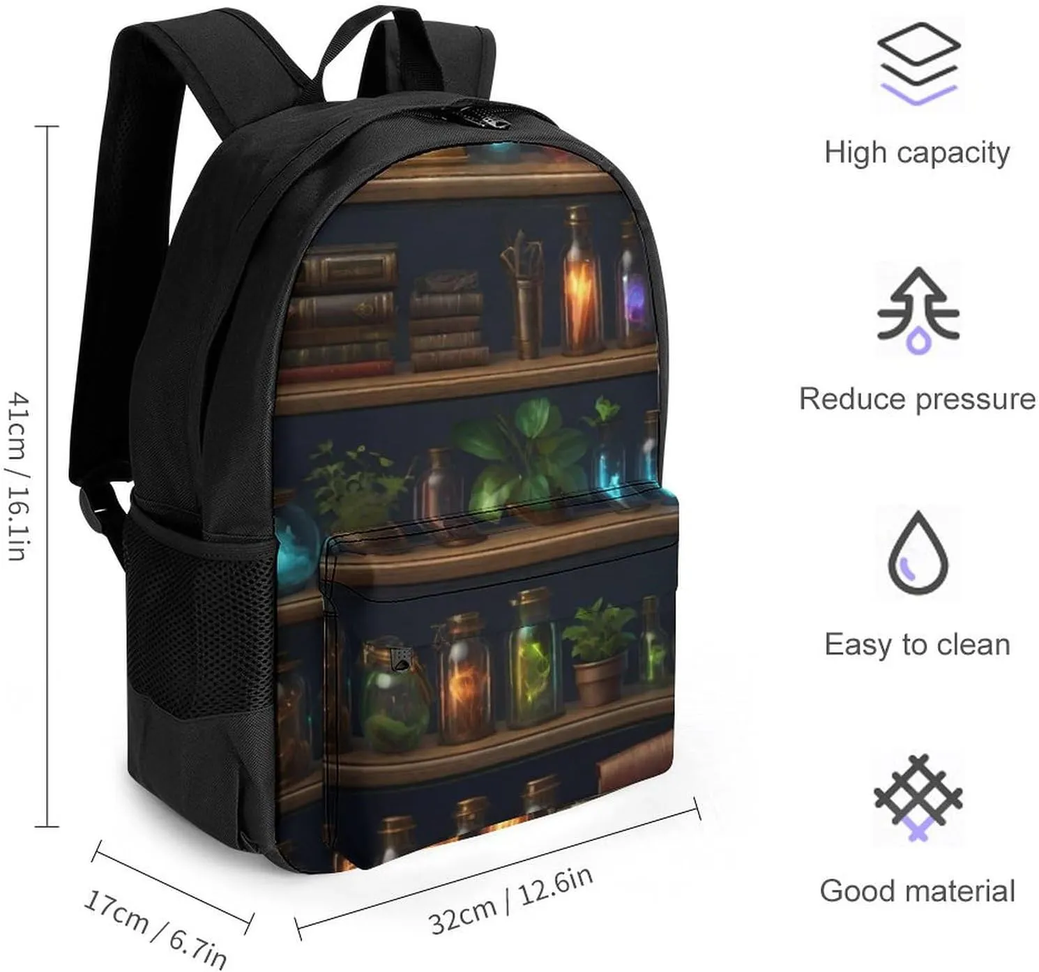 Men Women Lightweight Magic Bookshelf Vintage Style Book Art Backpack Large Capacity Bookbag With Smooth Zippers for Gym Business Running